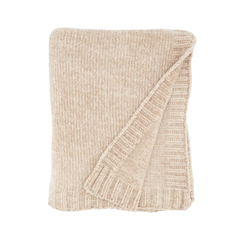 Oatmeal Beige Knitted Chenille Throw Blanket 50" x 60"