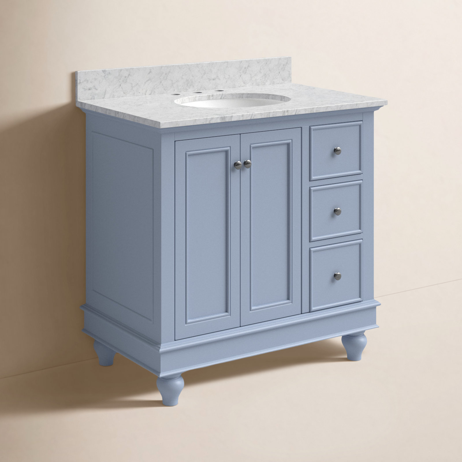 Ferdinand 36'' Single Bathroom Vanity, Powder Blue, Carrara Marble