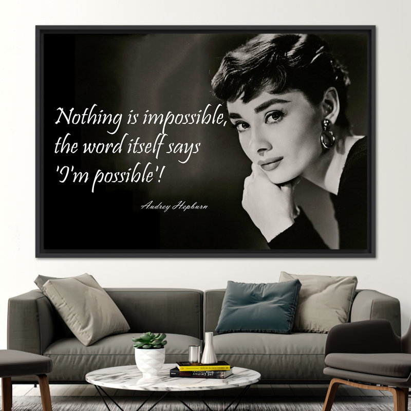 Audrey Hepburn Inspiring Quote Artwork - Famous Printed Canvas Wall Decor Piece, 41" H x 94" W, Black