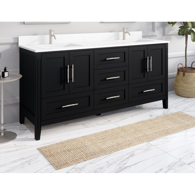 Anand 72'' Double Bathroom Vanity with Quartz Top, Espresso