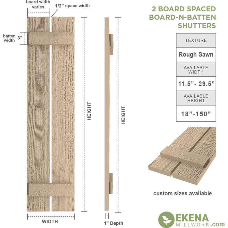 Volets en faux bois rustique à deux planches espacées (par paire), H 70 po x l 11,5 po x P 1 po, 11"