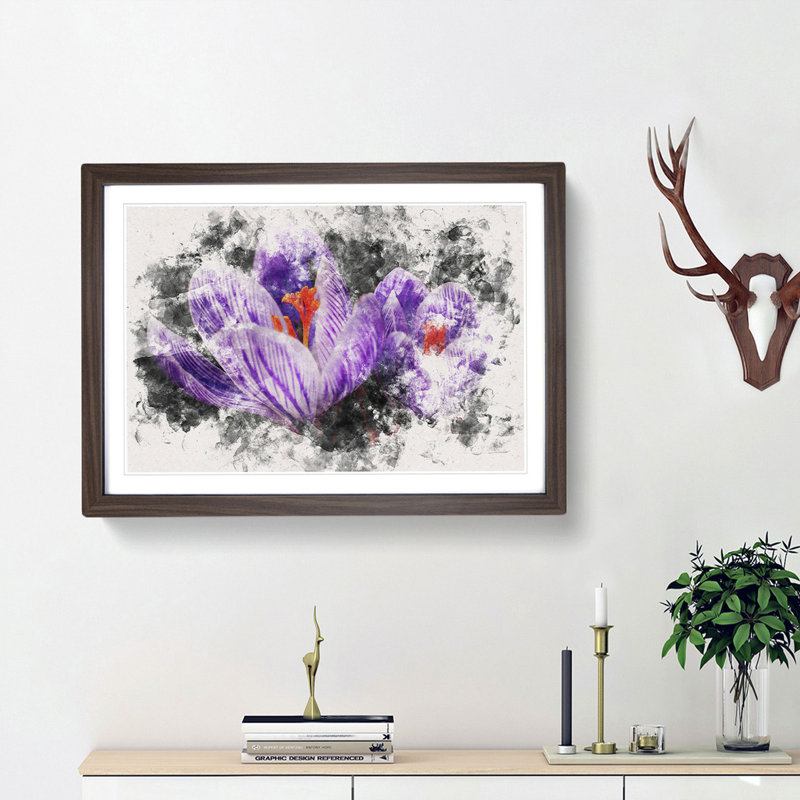Purple Crocus Flower - Framed Print, 24cm H x 33cm W x 2cm D, Walnut Framed