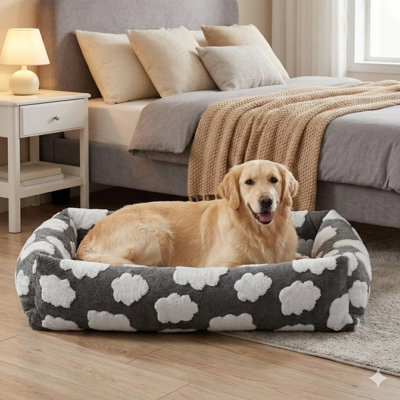 Medium-Sized Cute Dog Bed, Rectangular Soft Furry Design Suitable for Large and Medium Dogs, Washable Orthopedic Pet Bed with Removable Zipper Cover, Colour: Grey