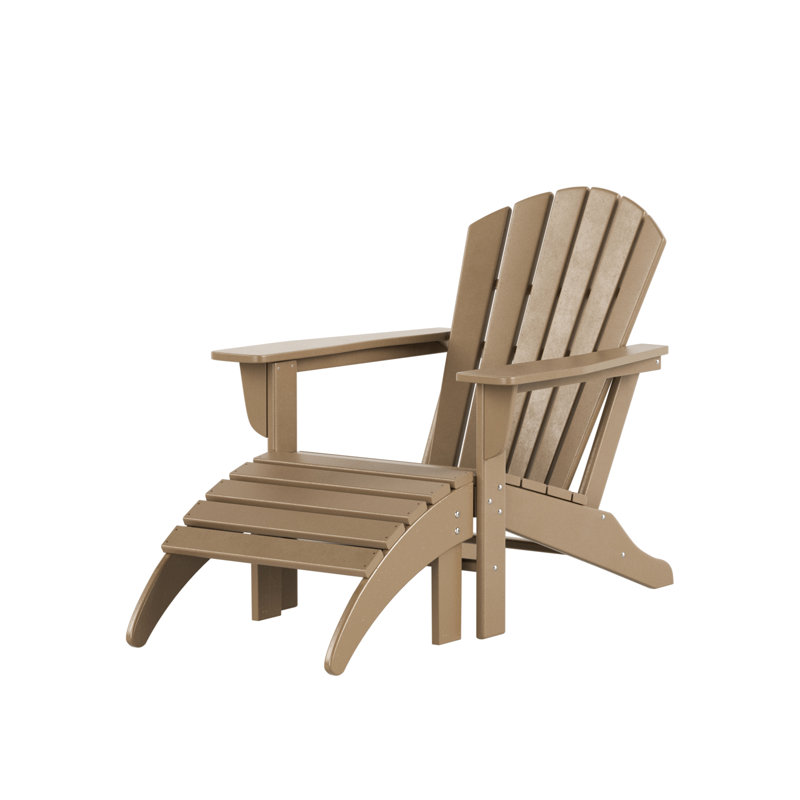 Chaise Adirondack en plastique avec repose-pieds Avinsh, Bois patiné