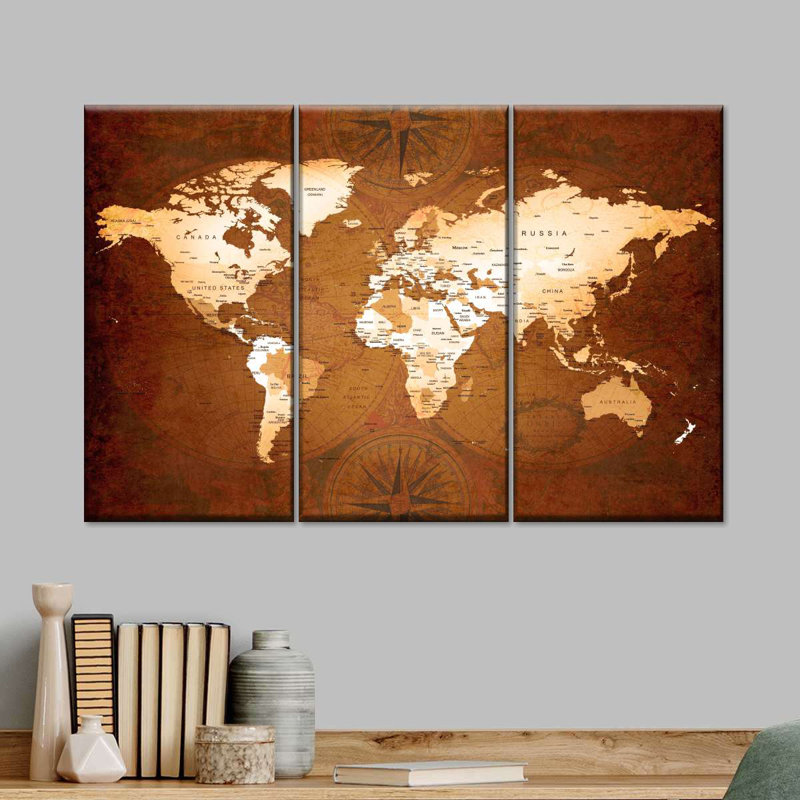 Rare World Map, reproduction d'art sur toile, H 36 po x l 57 po x 1,25 po