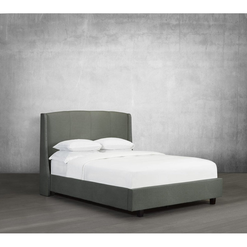 Lit plateforme tapissier Stonge, Double, Cuir retravaillé - cendre