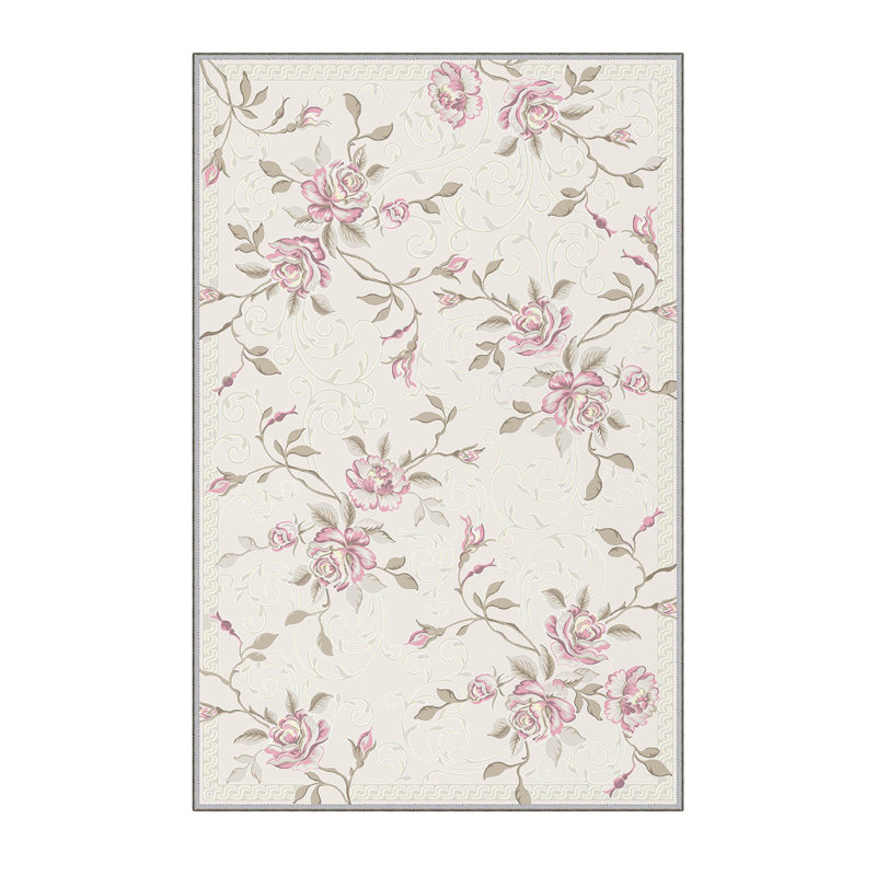 Tapis crème / rose en polyester Crim Floral, Rectangle 2 pi 7 po x 3 pi 11 po