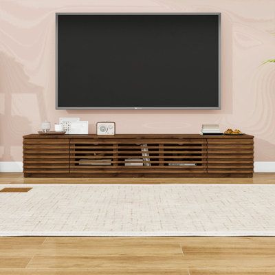 Wooden TV Stand with Cable Management and Cabinets