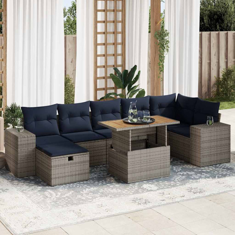 Wicker 7 - Person Garden Lounge Set with Cushions
