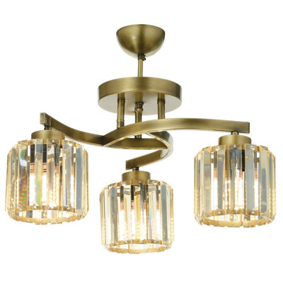 Elegant Vintage Chandelier, Metal Body with Crystal Cap, 15.7 in Height x 22.8 in Diameter | 3 x E27 Max 40W Sockets | Modern Glam Design, Perfect for Dining Room & Living Space | Stylish Lighting Fixture