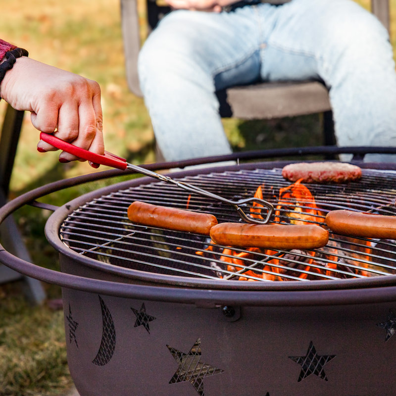 Bronze 30" Round Wood-Burning Steel Fire Pit with Cooking Grate