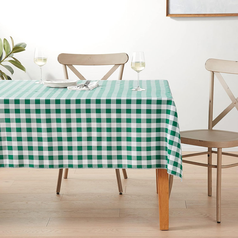 Hunter Green and White Gingham Checkered Rectangular Fabric Tablecloth