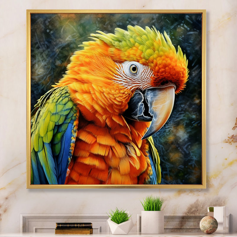 Perroquet tropical au paradis - impression, H 36 po x l 36 po x P 1,5 po, Cadre flottant doré