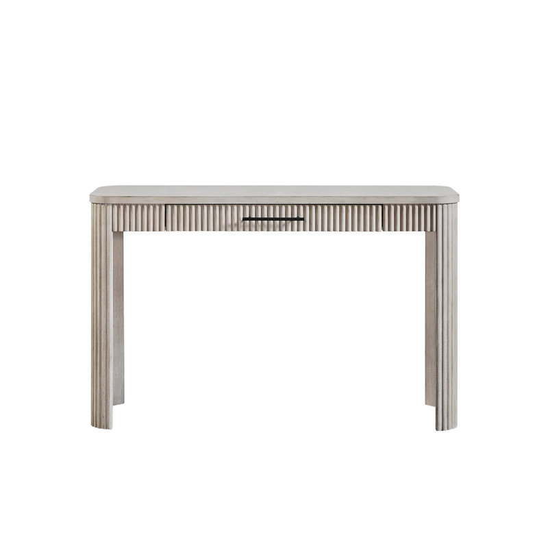 Reeded Front Writing Desk With Storage Drawer – Casual Transitional Design In Birch Veneer, Taupe