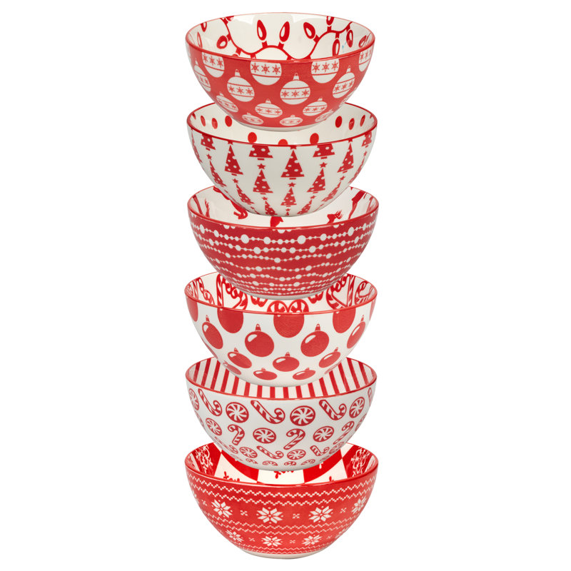 Peppermint Candy Set of 6 All Purpose Bowl 6.25in  asst