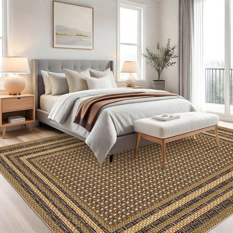 Washable Rugs for Living Room Modern Geometric 8x10 Area Rugs Braided Non Slip Bedroom Carpet Carpet for Dining Room Playroom Brown