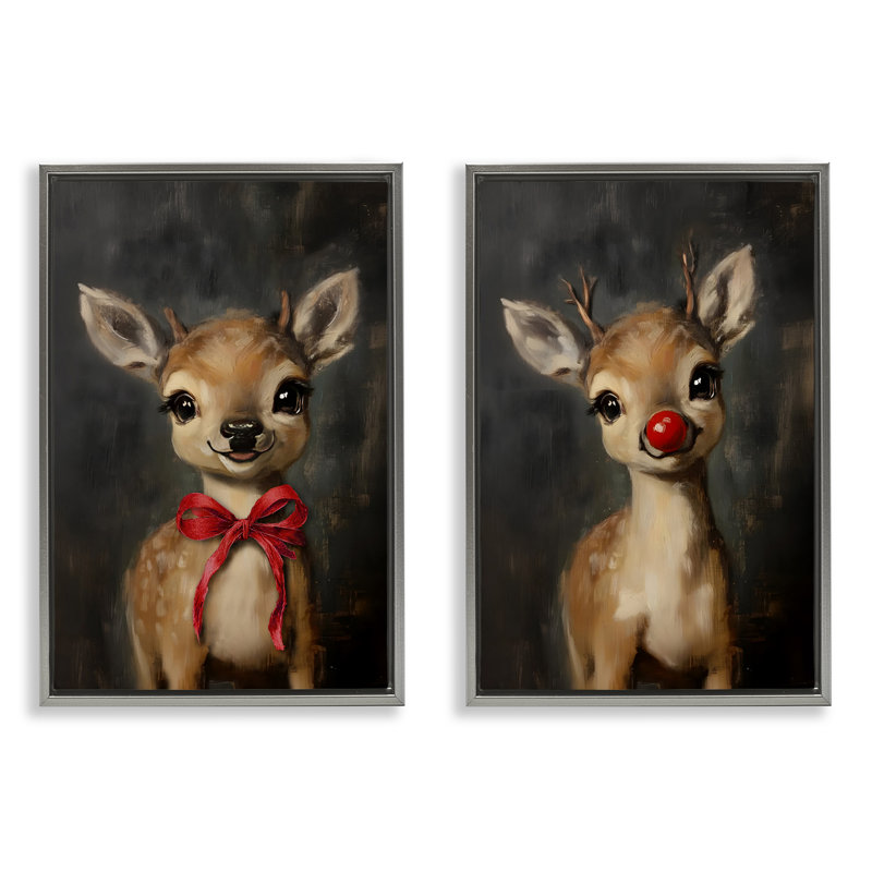 Ensemble de cadres flottants 2 pièces Baby Reindeer, Cadre flottant gris lustré, H 25 po x l 17 po