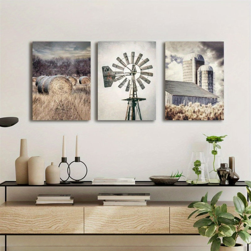«Farmhouse», ensemble de 3 impressions sur toile - Espace de vie rustique, 30 * 20 pouces 3 pièces
