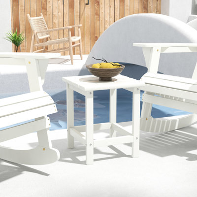 Table de patio carrée 15 po - Extrémité latérale pour porche, piscine, balcon. Solide, support de poids de 110 lb, balcon blanc, piscine. Matériau, capacité, finition