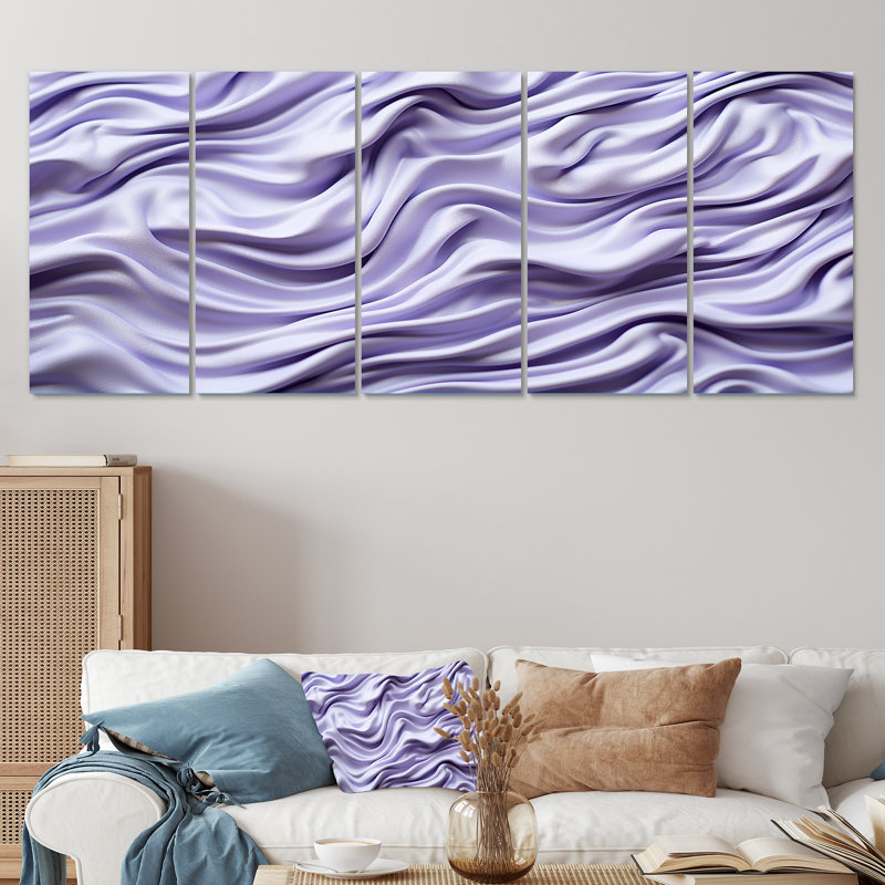 Whie and Mauve Fab Waves II - Ensemble de 5 décorations géométriques abstraites, H 32 po x l 80 po