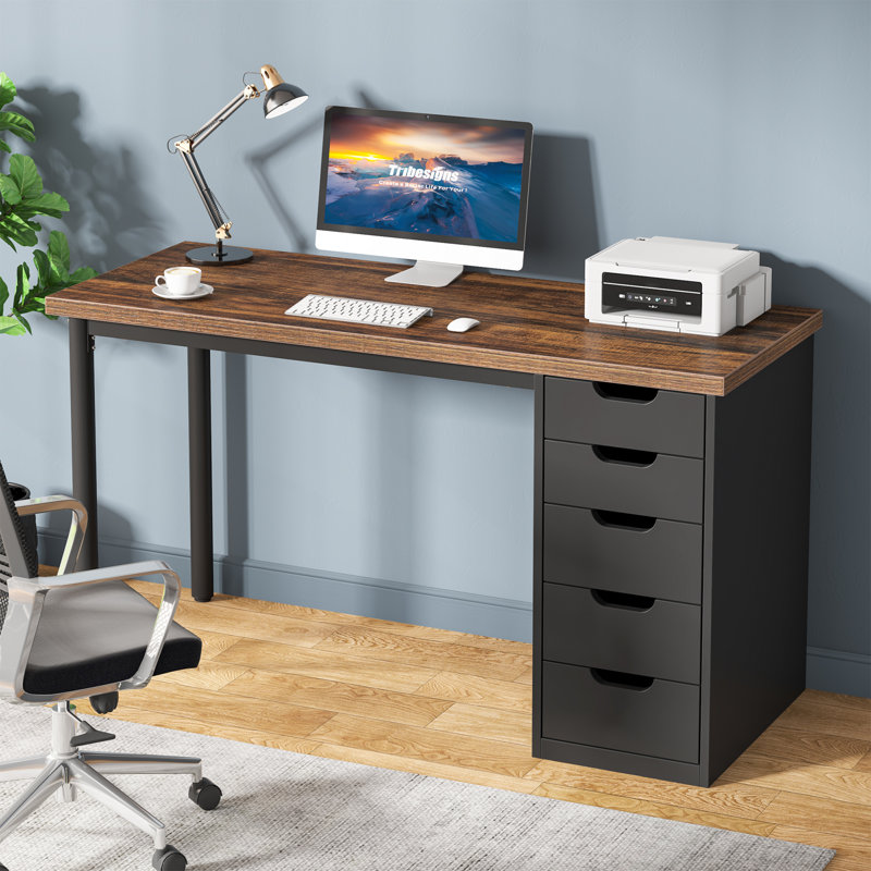 Nagore 47'' Computer Desk With 5 Drawers, Brown/Black