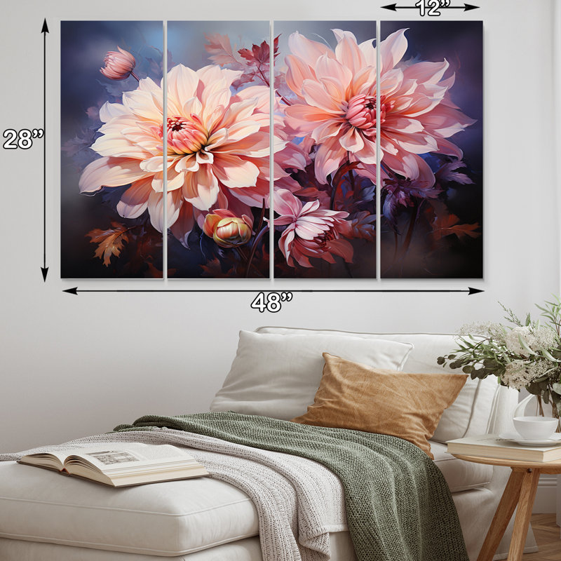 «Pink Dahlia Romantic Impression IV», ensemble de décorations murales florales en métal