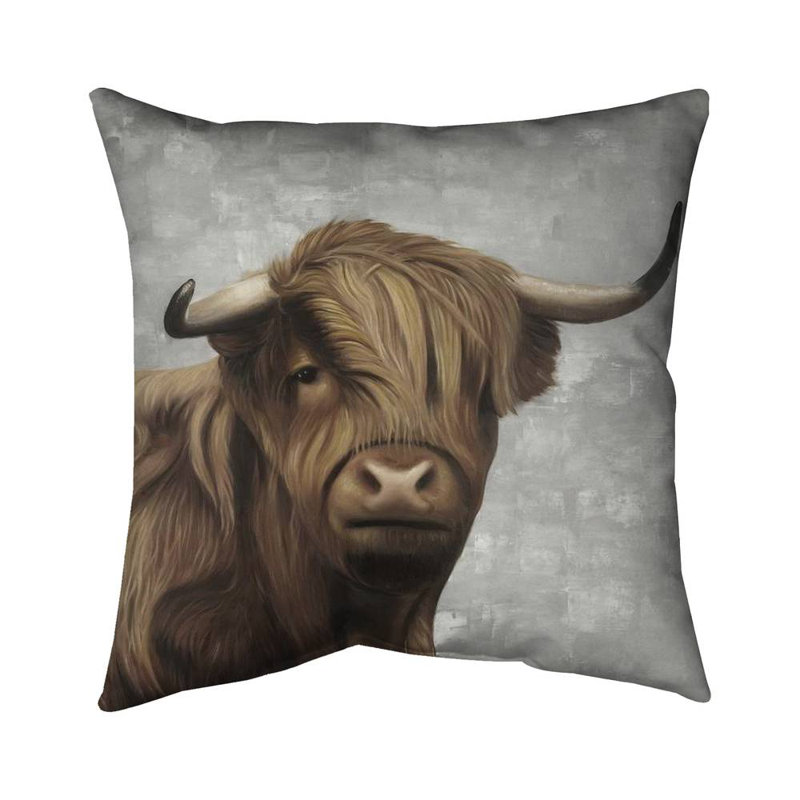 Desaturated highland cattle - 20"x20" Throw pillow cover - Poly twill - Print on demand, 20"H x 20"W, Light Brown