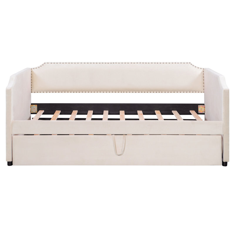 Lit de jour en velours avec lit gigogne, Beige