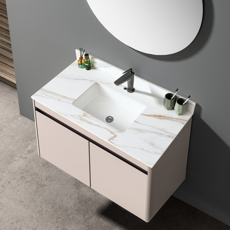 Dessus de meuble-lavabo en marbre blanc 43 po pour salle de bain - Lavabo encastré rectangulaire, dosseret 4 po, trou de robinet pré-percé, convient aux armoires 42 po x 21 po