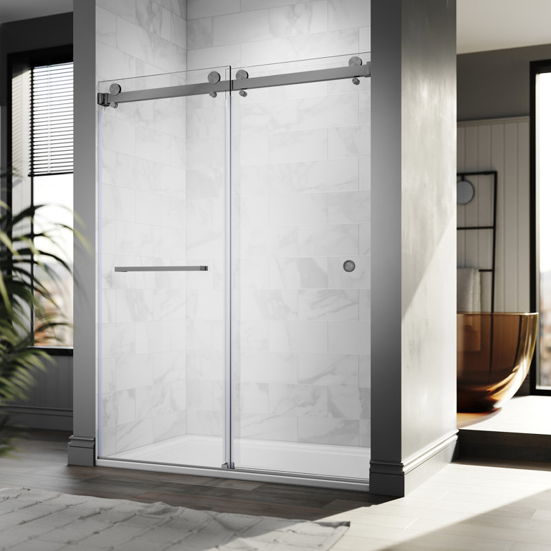 Ukd01 61 To 65 In. X 66 In. H Frameless Double Sliding Shower Door in Space Gray With 3/8 In. (10Mm) Clear Glass, Space Gray
