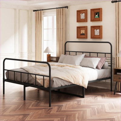 Black-toned Queen Size Metal Platform Bed Frame, Under Bed Storage with Headboard and Footboard, All Metal Slat Support, No Box Spring Needed