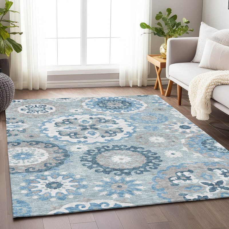 Premium Machine Washable Prisco Sky Rug, Rectangle 8' x 10'