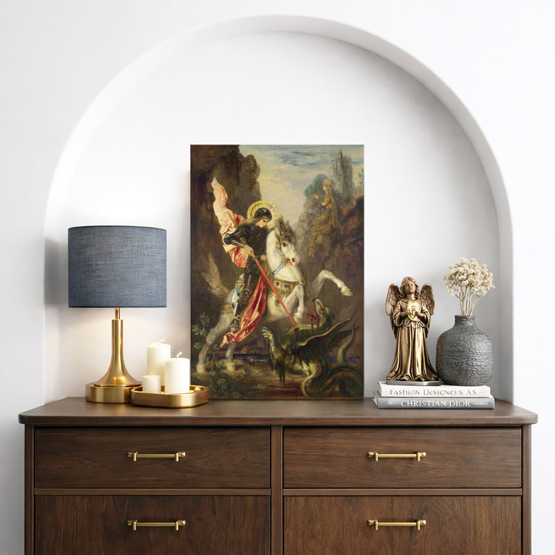 Medieval Saint George and Dragon Artwork, Traditional Living Room Pictures, Framed Canvas Giclee Print Wall Art