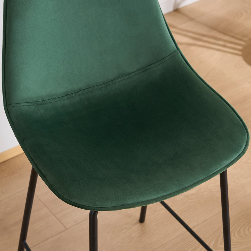 Hauteur de comptoir moderne Kavi avec coussin rembourré et pieds en métal, Velours émeraude