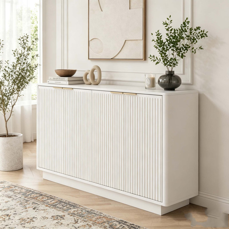 Buffet moderne avec rangement, grand buffet cannelé avec tablettes réglables Modern, White