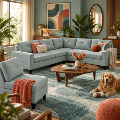 Canapé d'angle modulaire Aura 4 pièces en forme de L avec méridienne, ressorts noués à la main dans huit directions, housses de coussin lavables