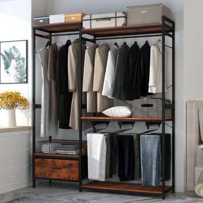 Wide 63.38 "Cloest System With Fabric Storage Drawer And Pull-Out Clothes Rack