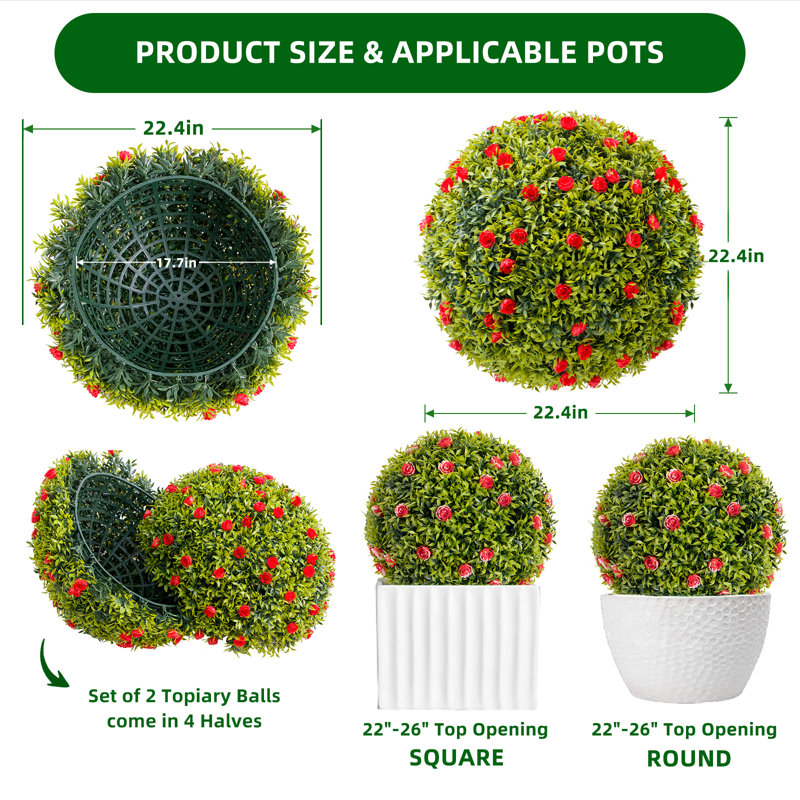 Ensemble de 2/4 boules de fleurs topiaires artificielles avec chaînes suspendues pour le patio, le jardin, le mariage et la décoration intérieure