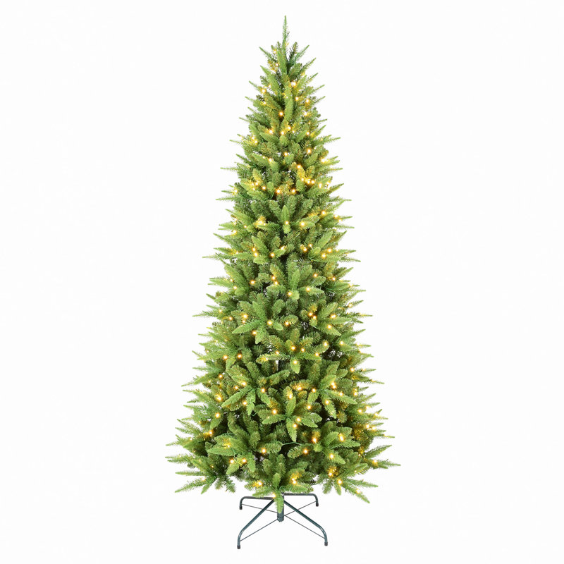 Arbre de Noël mince avec 200 lumières DEL blanc chaud, 610 pointes en PE + PVC, conception à charnières peu encombrante, installation facile, support en métal robuste, arbre à crayons réaliste pour les petits espaces