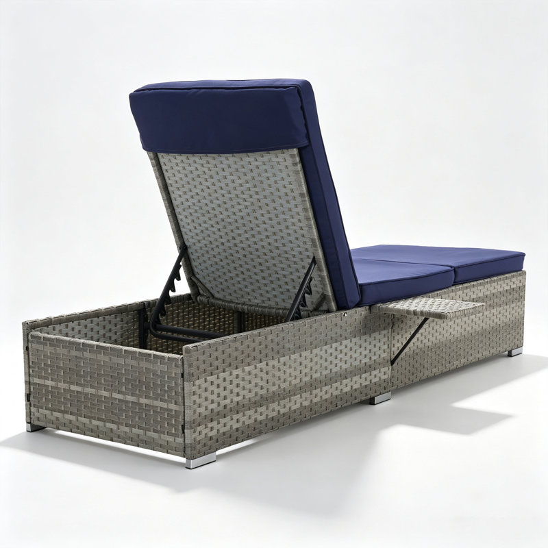 Chaise longue de patio en rotin avec dossier réglable et table d'appoint, Marine