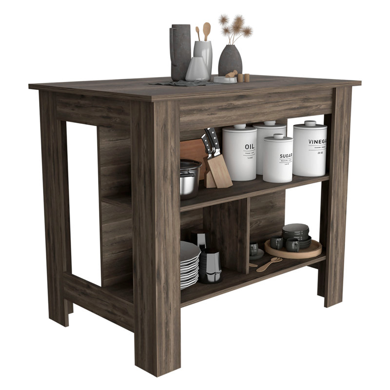 Cala 3-Shelf Wooden Kitchen Island, Dark Brown