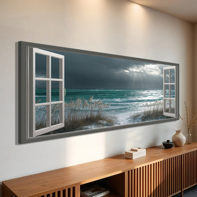 Plage, fenêtre, art mural sur toile - Grand paysage côtier, impressions sur toile, mer tropicale
