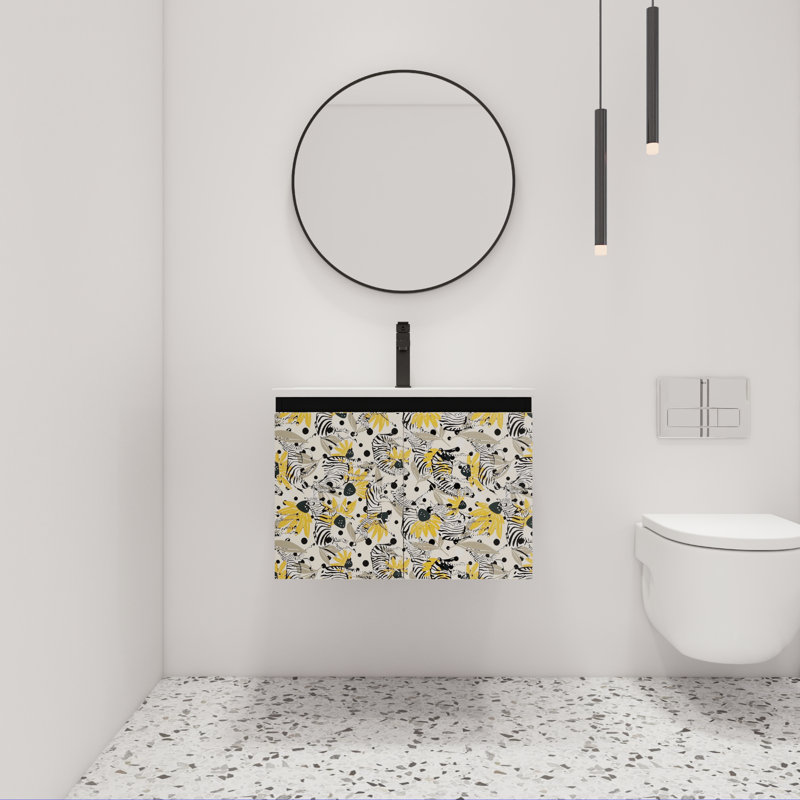  Meuble-lavabo mural simple 24 po Exmore avec 2 portes et plateau en céramique blanc Exmore