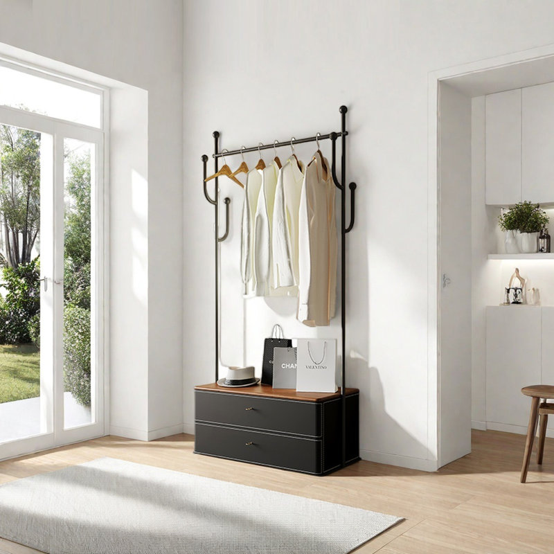 Armoire en acier inoxydable avec crochets, Noir, noir, noir, noir