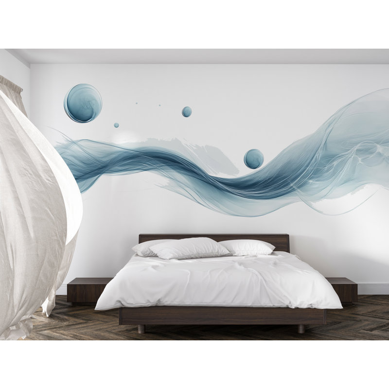 Abstrait vague bleue, art mural fluide moderne, papier peint minimaliste, décoration murale inspirée de l'océan, adhésif mural 491Mv