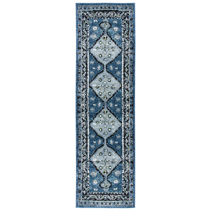Tapis gris /bleu à motif Sud-Ouest, Rectangle 2 pi 7 po x 5 pi