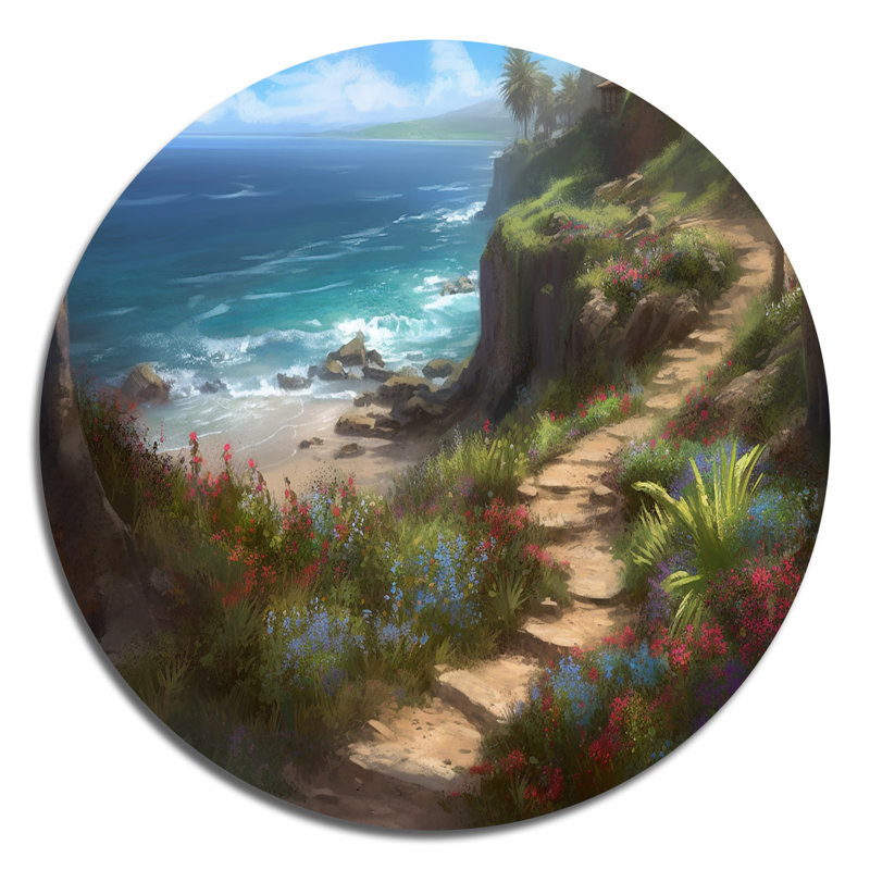 Coastal Radiance I - Art mural rond en métal Modern Beach, H 23 po x l 23 po x P 1 po
