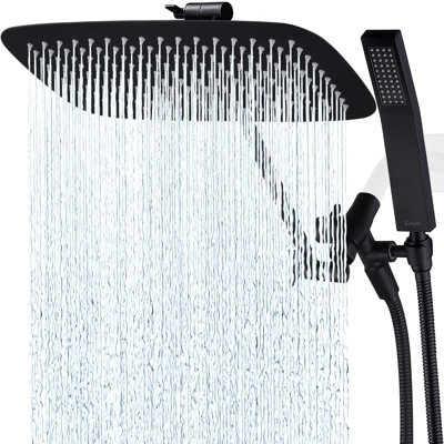 14 Inch Dual Square Shower Head With Handheld Spray Combo, 3-Way Diverter, 71 Inch Hose
