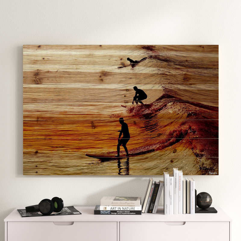 Surfing The Wave by Parvez Taj - Unframed Print on Wood, 24" H x 36" W x 1.5" D