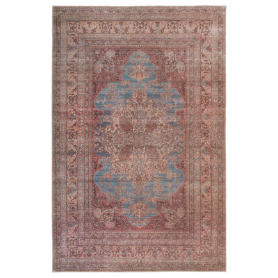 Tapis rouge foncé / bleu lavable à la machine